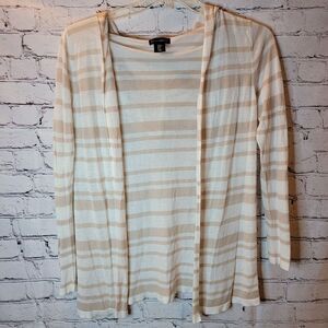 Willi Smith Striped Hooded Open Front Cardigan Womens Medium Tan White Excellent